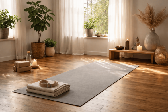 Hell eingerichteter Praxisraum für 1:1 Atemsitzungen und traumasensible Atemarbeit in Basel.