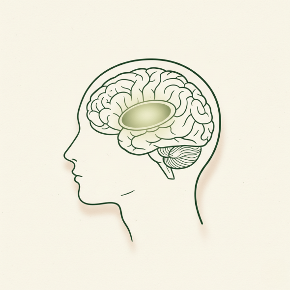 Minimalistische Grafik eines Gehirns zur Darstellung der Wirkung von Atemarbeit auf das limbische System und die Gehirnwellen.